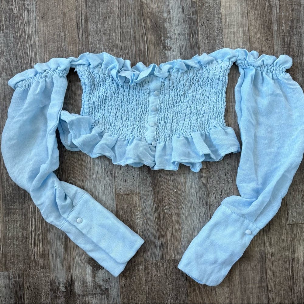 Blue Ruffled Crop Top